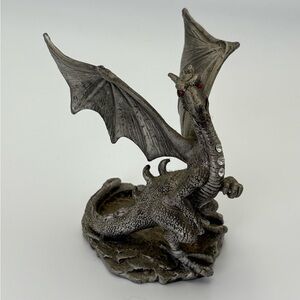 Majestic Vintage Pewter Dragon Figurine Votive Holder